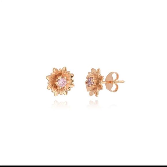 ZIRCONIA LOTUS FLOWER EARRING + ROSÉ GOLD PLATED IPSY Bag - Picture 1 of 7